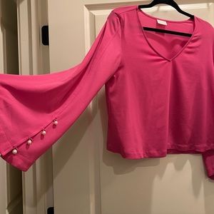 Pink top with pearl sleeves